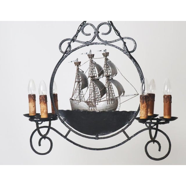 Wrought Iron Sailing Ship Frigate Hanging Lamp For Sale - Image 12 of 18