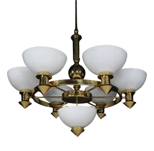 Sculptural Italian Chandelier in Brass & Opaline Glass, 1970s