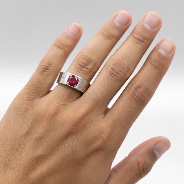 Not Yet Made - Made To Order Ruby Solitaire Ring for Men Silver, Gold, Size 10 For Sale - Image 5 of 5
