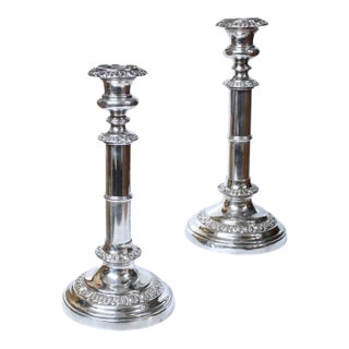 English Sheffield Silver Telescopic Candle Holders - A Pair For Sale