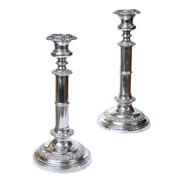 English Sheffield Silver Telescopic Candle Holders - A Pair For Sale