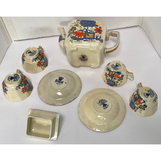 Mason's Ironstone 1880s Antique Mason’s English Ironstone “Jardiniere” Teapot, Cups and Saucers - Set of 7 - For Sale - Image 4 of 12