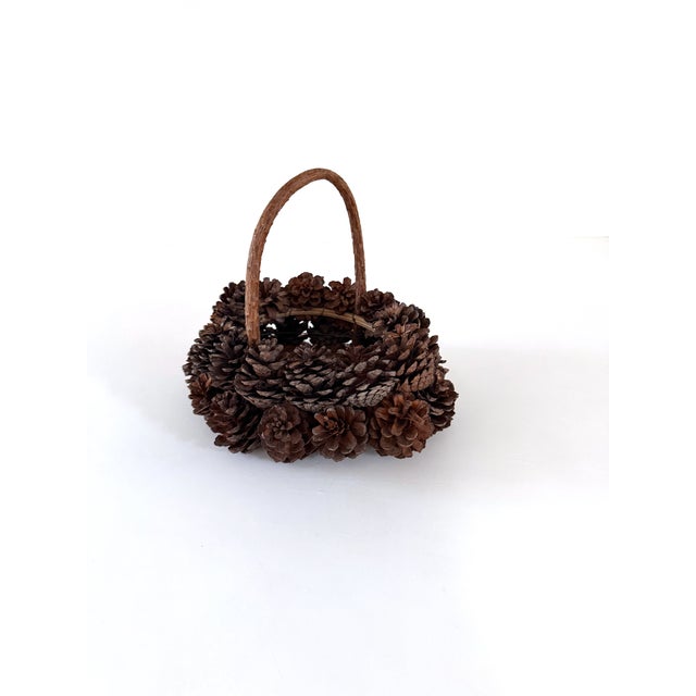 Farmhouse Vintage Handcrafted Pinecone Basket For Sale - Image 3 of 11
