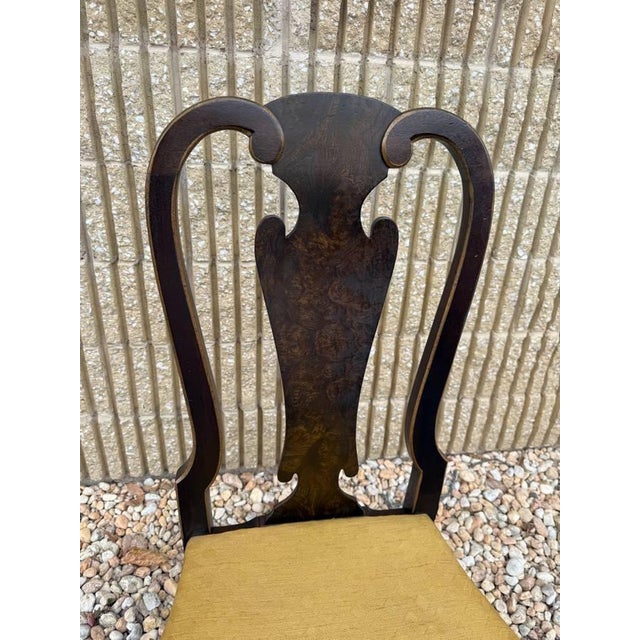 Henredon Burled Walnut Dining Chairs Folio Four Queen Anne Style Vintage 1960's. For Sale - Image 16 of 16