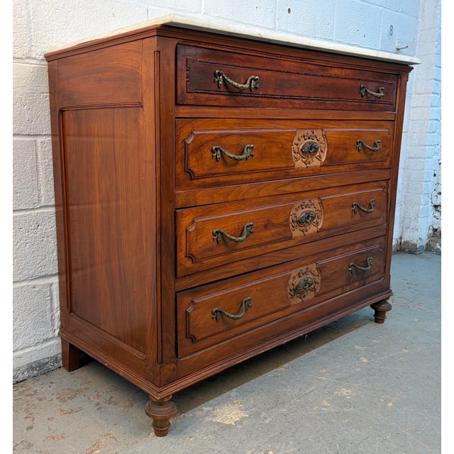 Antique French Carved Commode W/ Marble Top For Sale - Image 4 of 15