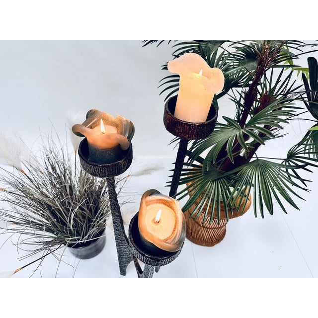 Large Brutalist Metal Art Candleholder in Hammered and Wrought Iron with Bronze-Plated Finish, Germany, 1960s For Sale - Image 14 of 16