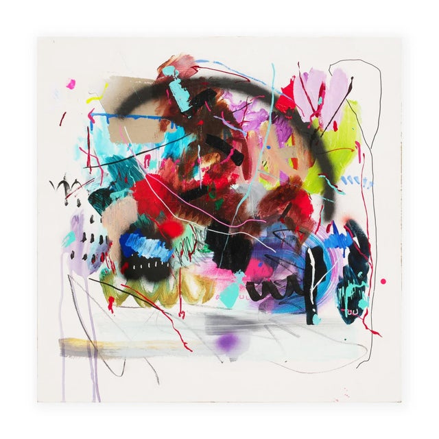 Colorful abstract contemporary mixed media painting by Houston, Texas artist David Hardaker. This painting features bright...