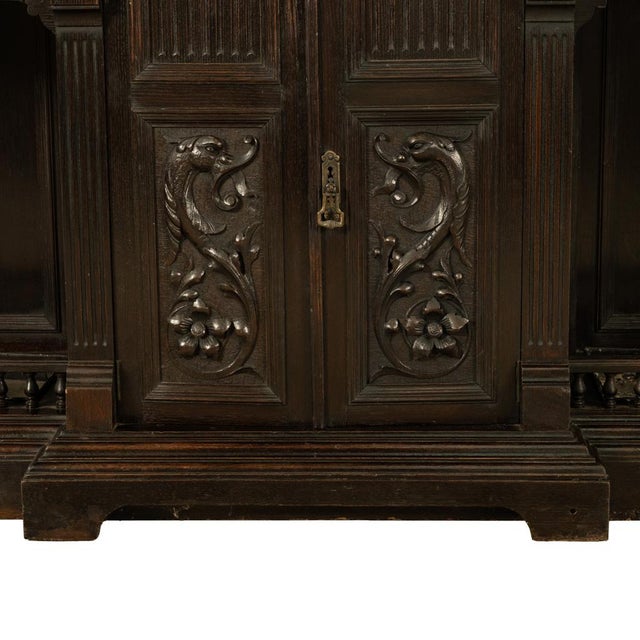 Antique Monumental Renaissance Revival Carved Oak Hall Tree Stand Mirror 1890 For Sale - Image 14 of 14