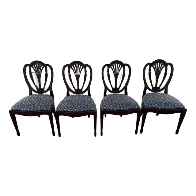 Early 20th Century Dining Chairs Federal Revival Carved Mahogany Shield-Back - Set of 4 For Sale