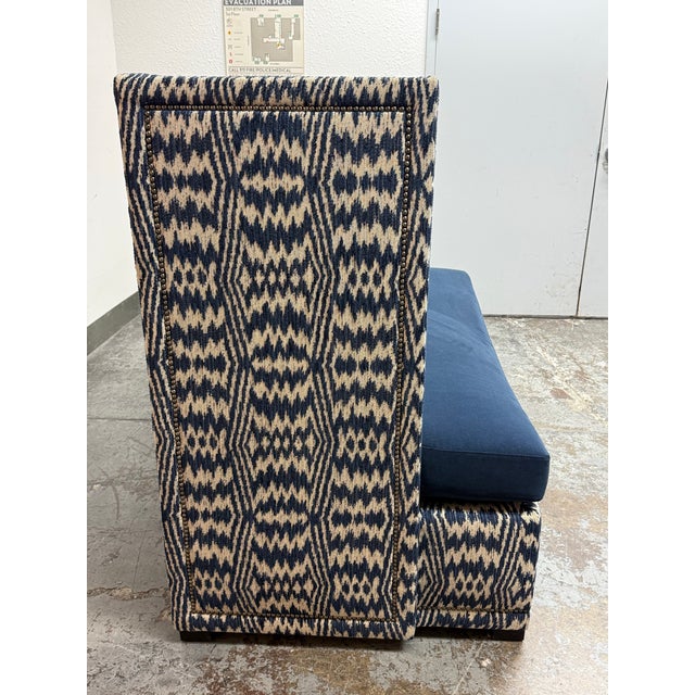 Bernhardt Interiors Marcourt Custom Navy Ikat Fabric Banquette For Sale In San Francisco - Image 6 of 12