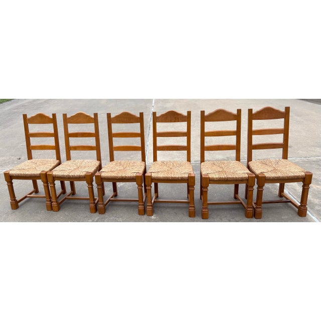 French Country French Country Ladder Back Rush Seat Chairs - Set of 6 For Sale - Image 3 of 9