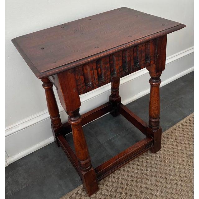 19th Century 19th Century English Oak Carved Joint Stool For Sale - Image 5 of 12