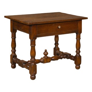 18th Century English Oak Side Table with Single Drawer and Turned Base For Sale