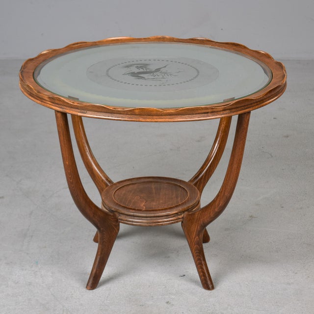 Vintage French Gueridon Small Round Side Table With Etched Glass Top For Sale - Image 9 of 10