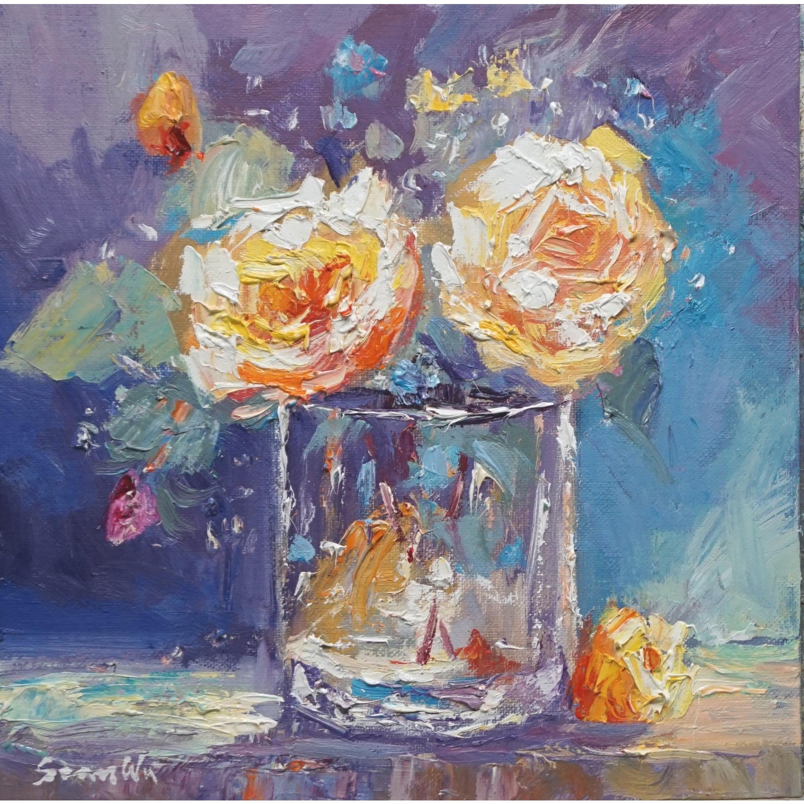 Sean Wu, Original Oil Still Life,Flowers in the Glass | Chairish