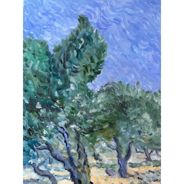 Plein Air Post Impressionism Landscape Olive Trees Signed Painting For Sale - Image 9 of 12