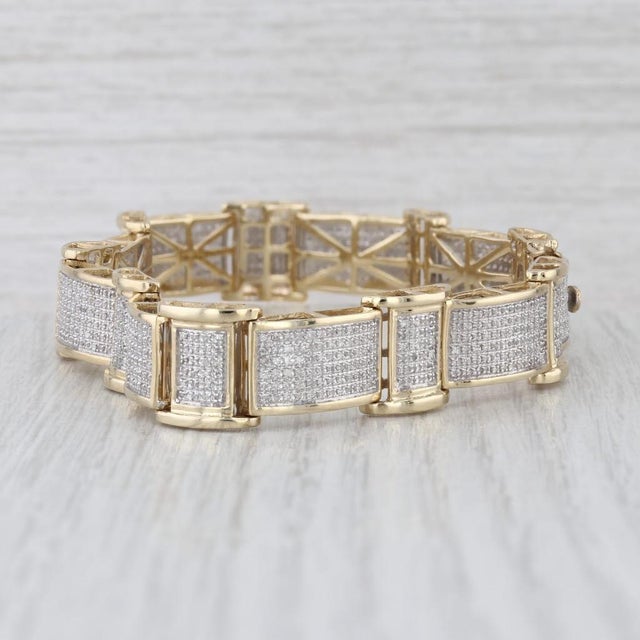 Metal 1.70ctw Pave Diamond Link Bracelet 10k Yellow White Gold 8.25" 12.4mm For Sale - Image 7 of 7