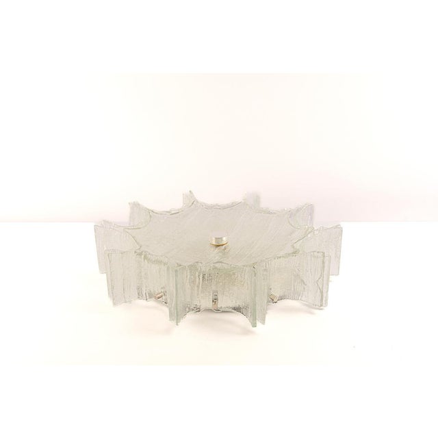 Fantastic star-shape flush mount by kaiser, germany, manufactured circa 1960-1969. Curved murano glasses suspended from a...