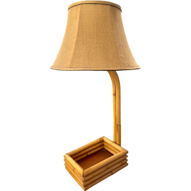 Vintage Large Bent Bamboo Table Lamp With Woven Shade, 31" Tall French Provincial Coastal Style For Sale In Jacksonville, FL - Image 6 of 17
