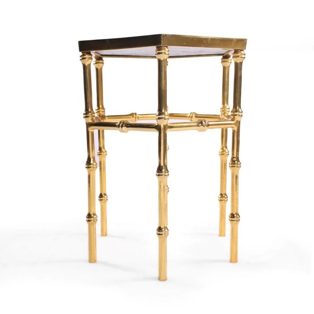 Mid-Century Modern Vintage Styled Lapis Lazuli Side Table With Designer Base in Brass Finish For Sale - Image 3 of 5