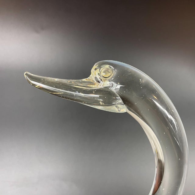 Minimalism 1960s Art Glass Clear Opalescent Swan Figurines Sculptures Attributed to Murano Cenedese- Set of 2 For Sale - Image 3 of 11