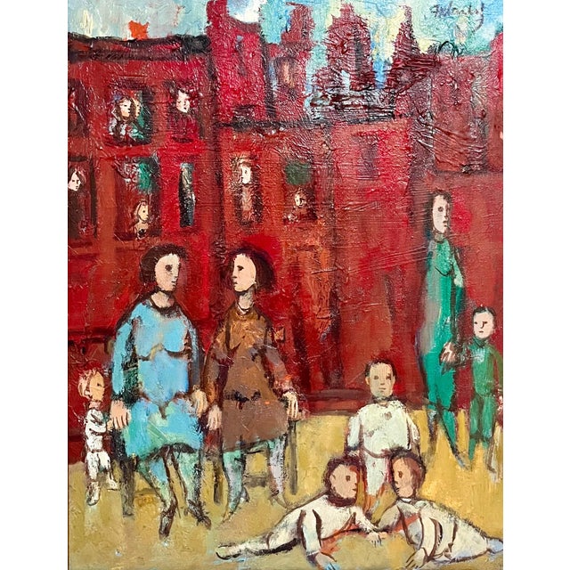 Frank Kleinholz (Brooklyn, 1901 - 1987) Mothers with children oil on canvas painting Frame: 27 X 23 Image: 17.75 X 13.75...