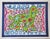 Dog, French Poodle. Peter Max Style, Psychedelic in green, blue, orange rose pink, white, and navy with an abstract...