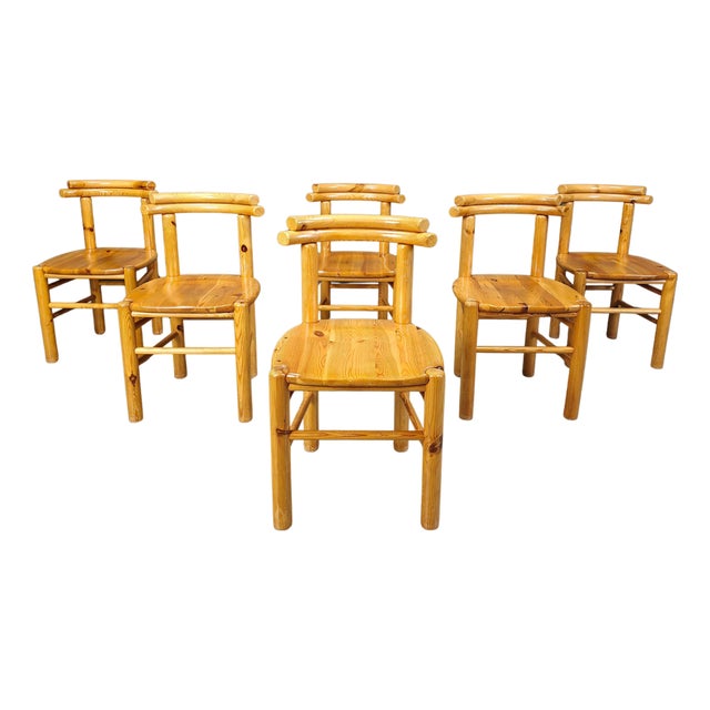 Vintage Pinewood Dining Chairs, 1980s, Set of 6 For Sale