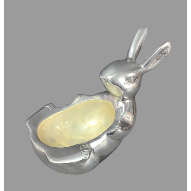 Enhance your home decor with this exquisite, polished aluminum or pewter Bunny Rabbit Pearl Coated Trinket Holder Candy...