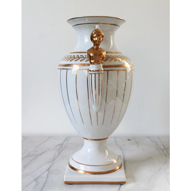 Neoclassical Porcelain Gold & White Female Figural Urn For Sale - Image 10 of 13
