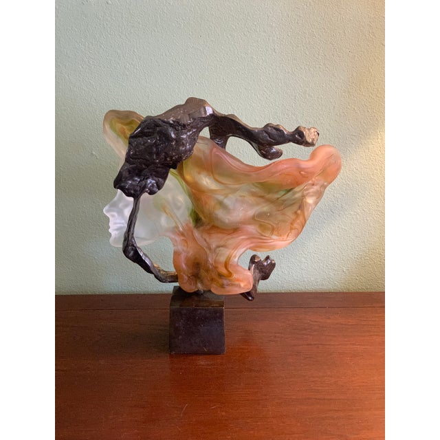 1990s Yves Lohé "Le Vent" Signed Bronze and Pâte De Verre Sculpture, France For Sale - Image 11 of 14