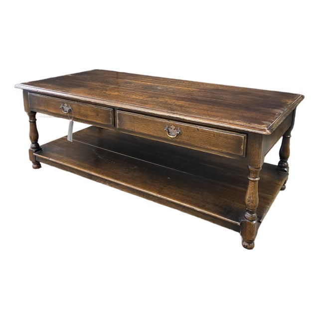 Late 20th Century English Cherry 2 Drawer Turned Leg Potbaord Base Coffee Table For Sale