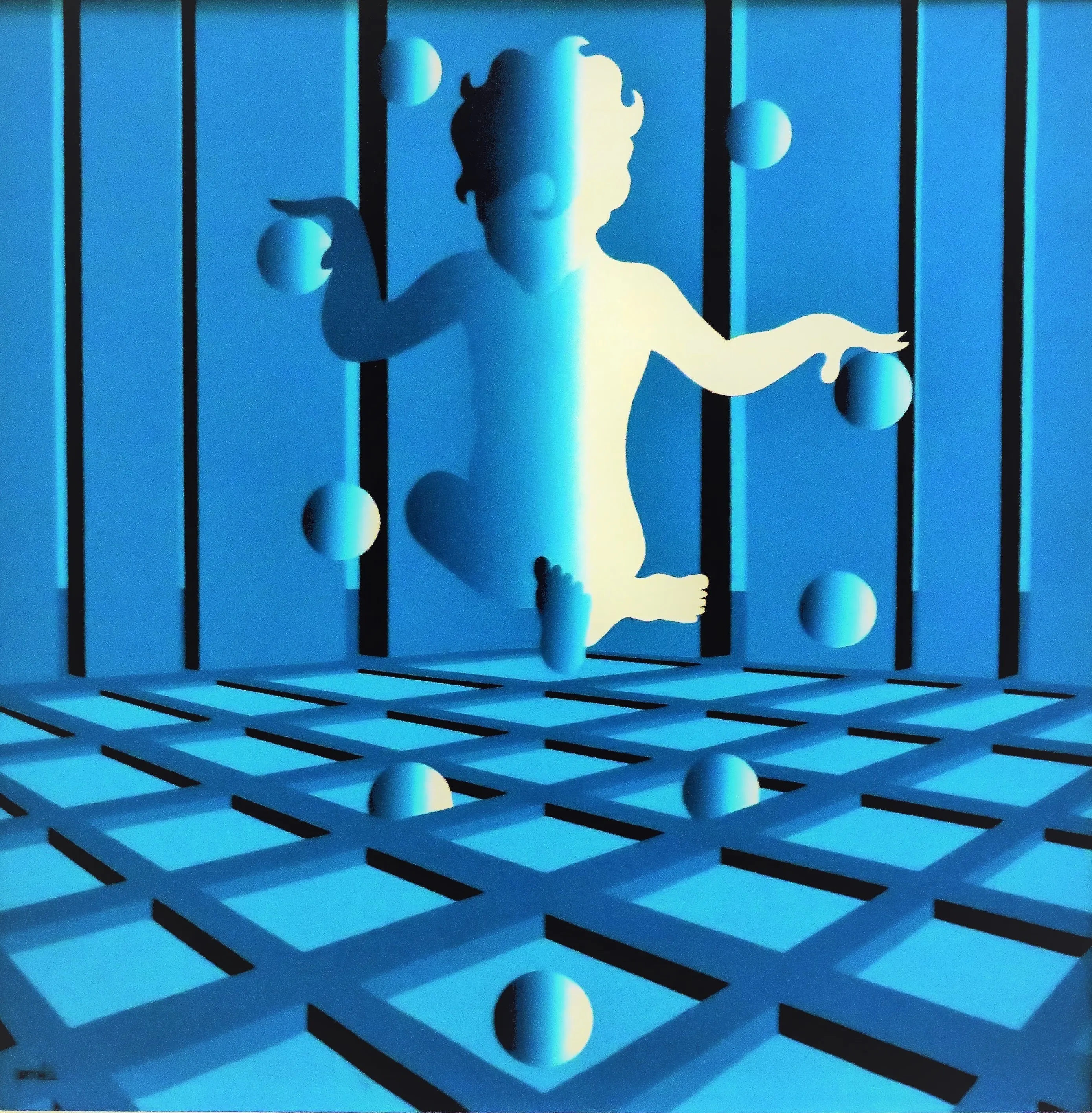 Surrealist Mixed Media Painting in Blue by Mario Grimaldi | Chairish