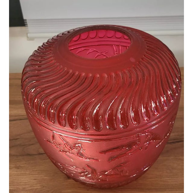 19thc French Antique Napoleon III Ruby Red Crystal Electrified Hanging Lantern Depicting Birds Signed by Baccarat For Sale - Image 12 of 12