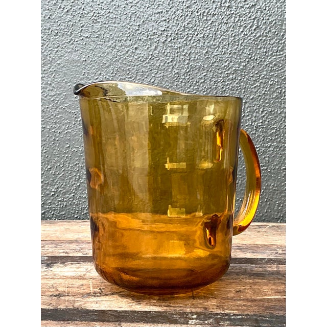 Amber Vintage Amber Glass Pitcher For Sale - Image 8 of 12