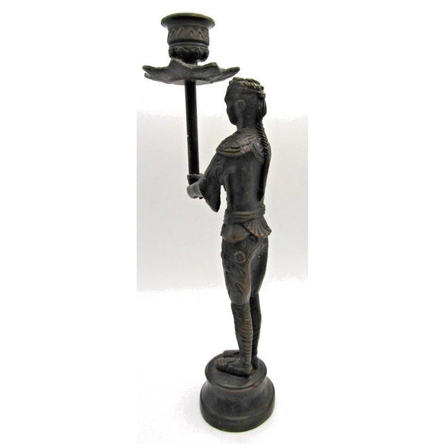 Black Pair of Vintage Cast Bronze Siamese Soldier Candle Holders For Sale - Image 8 of 10