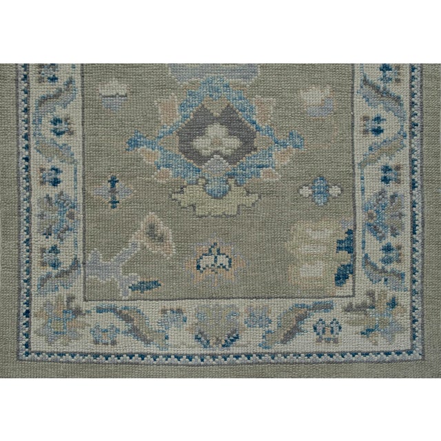Turkish Oushak Rug Gray, Blue & Olive Green Handwoven Wool Rug 3' X 6'3" For Sale - Image 4 of 10