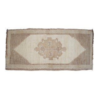 1970s Small Turkish Rug Yastik Hand Knotted Undyed Organic Wool Petite Rug Entry Mat Doormat - 18'' X 37'' For Sale