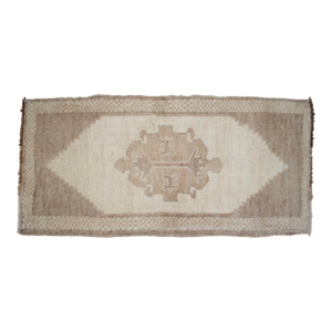1970s Small Turkish Rug Yastik Hand Knotted Undyed Organic Wool Petite Rug Entry Mat Doormat - 18'' X 37''