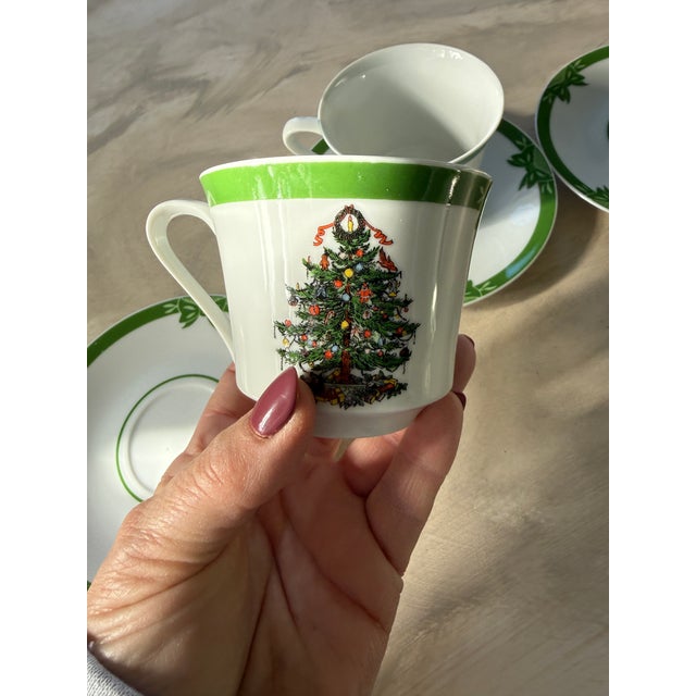 MCM Georges Briard Yule Tide Tea Cups and Saucers Vintage Christmas Tree Coffee Service - A Set of 10 For Sale In Chicago - Image 6 of 12