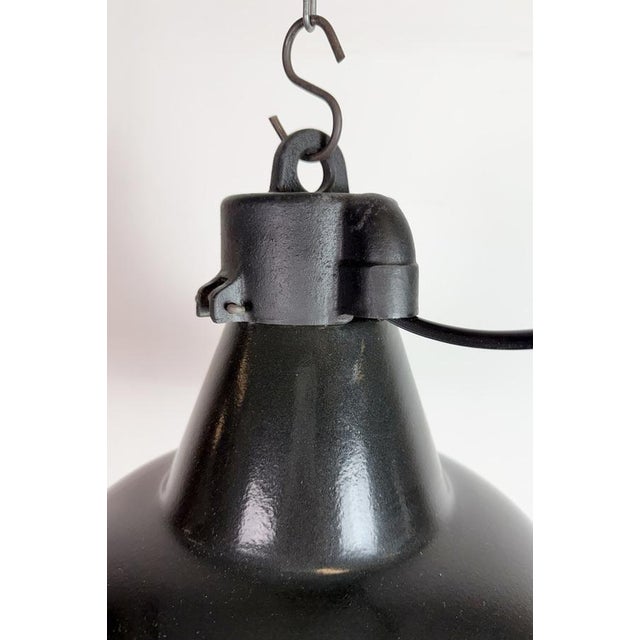 Black Industrial Black Enamel Factory Lamp with Cast Iron Top, 1950s For Sale - Image 8 of 18