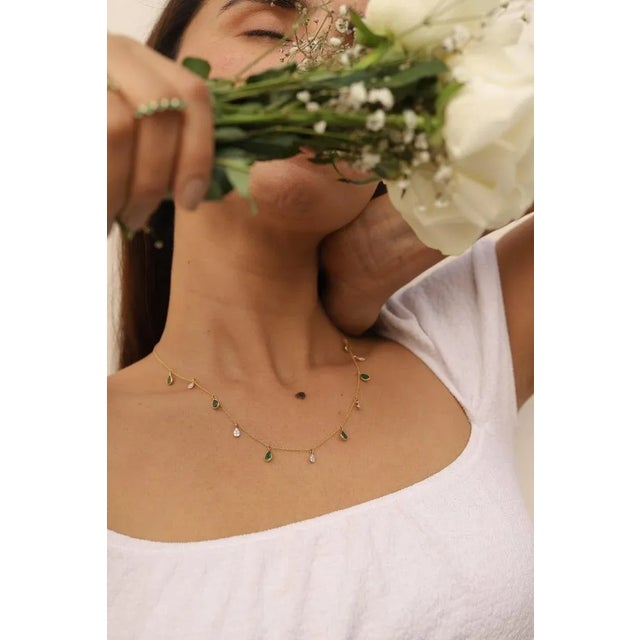 Not Yet Made - Made To Order 18k Gold Green Charm Necklace With Natural 1.9ct Emeralds & Diamonds For Sale - Image 5 of 14