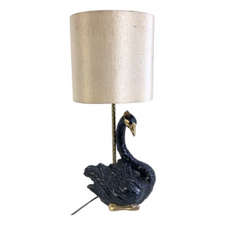 Sculpable Ceramic Table Lamp with Swan by Ceramiche Zanotto, Bassano, 1960s For Sale