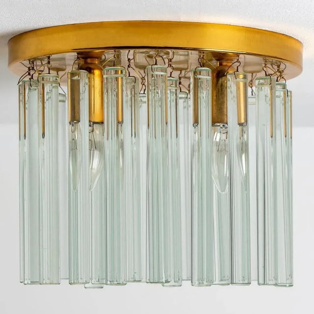 Crystal Glass and Brass Flush Mount by Ernst Palme, 1970s For Sale - Image 3 of 12