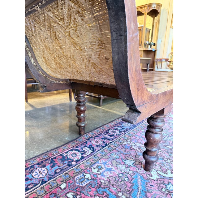 Wood Antique Colonial Cane Chaise Longue With Turned Legs and Slatted Hardwood Frame For Sale - Image 7 of 8