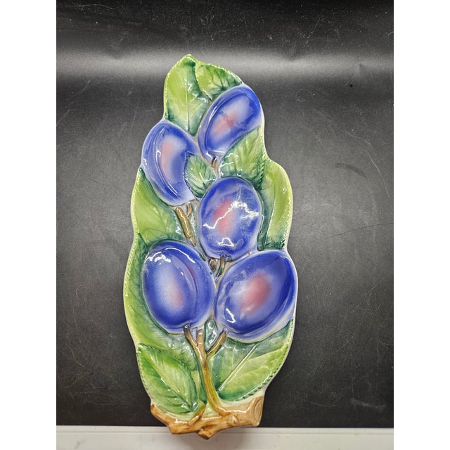 Vintage ITALY La Ceramica Hand Painted Pottery Spoon Rest Purple Grapes, Numbered