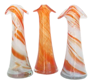 Murano Style Orange & White Art Glass Vases, S/3