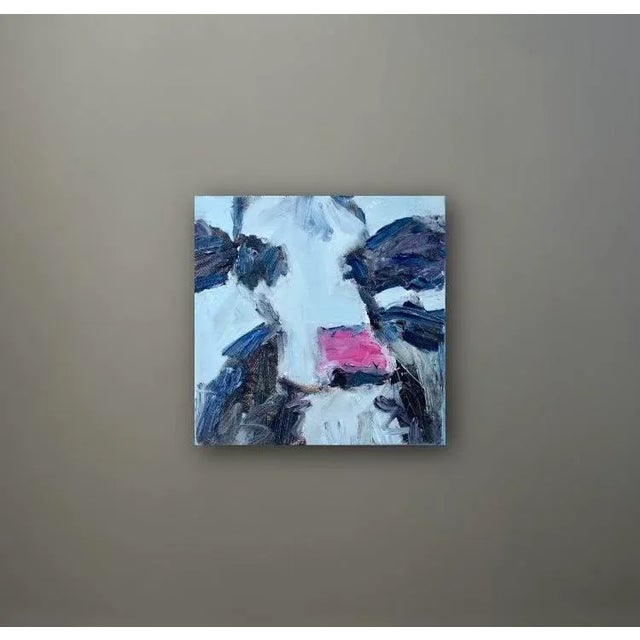 Cream Abstract Cow (Black) Oil Painting by L Haas For Sale - Image 8 of 10