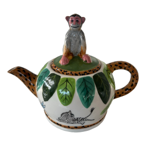 Vintage Lynn Chase Ceramic Monkey Petite Teapot “Jungle Jubilee” 2006