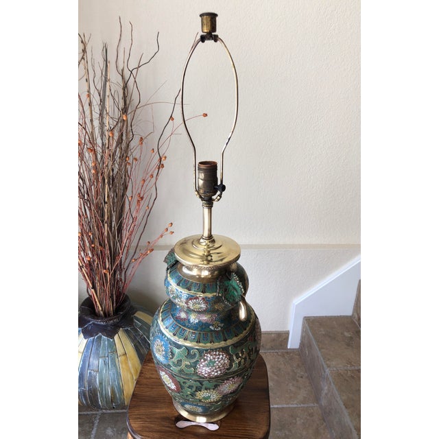 Early 20th-Century Champlevé Table Lamp With Butterfly Handles For Sale - Image 9 of 13